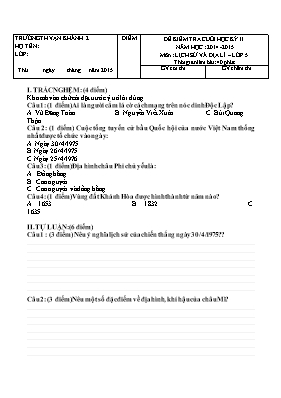 Đề kiểm tra cuối học kì II lớp 4 - Năm học 2014-2015 - Trường Tiểu học Vạn Khánh 2